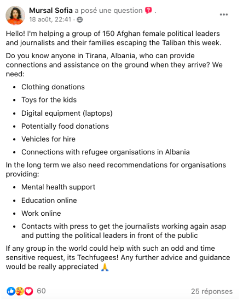 THREAD ON TECHFUGEES FACEBOOK GROUP