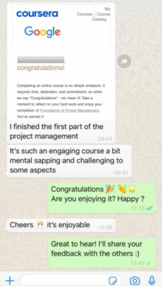 Feedback from a trainee onboarded by Bethan (UK)